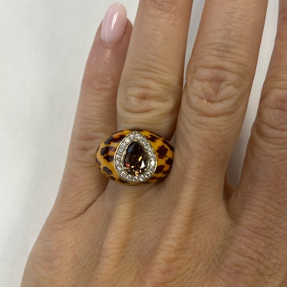 Suzy Levian Yellow Sterling Silver Animal Print Brown CZ & White CZ Ring NWT - Picture 7 of 7